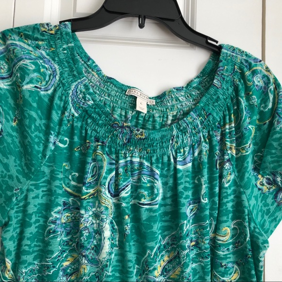 Dana Buchman Size L Green Multicolor crew neck short sleeves very light - Picture 8 of 8